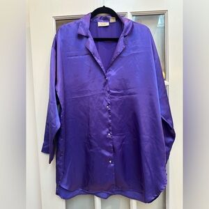 Vintage Victoria's Secret Gold Label Purple Satin Intimates Sleep Shirt Size M L